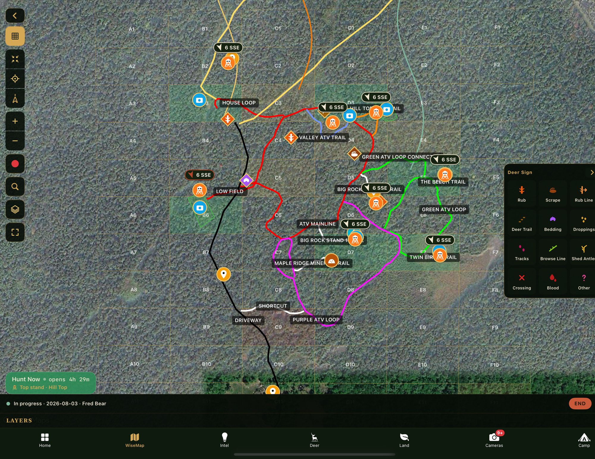 Marking deer sign on WiseMap — rubs, scrapes, bedding and trails